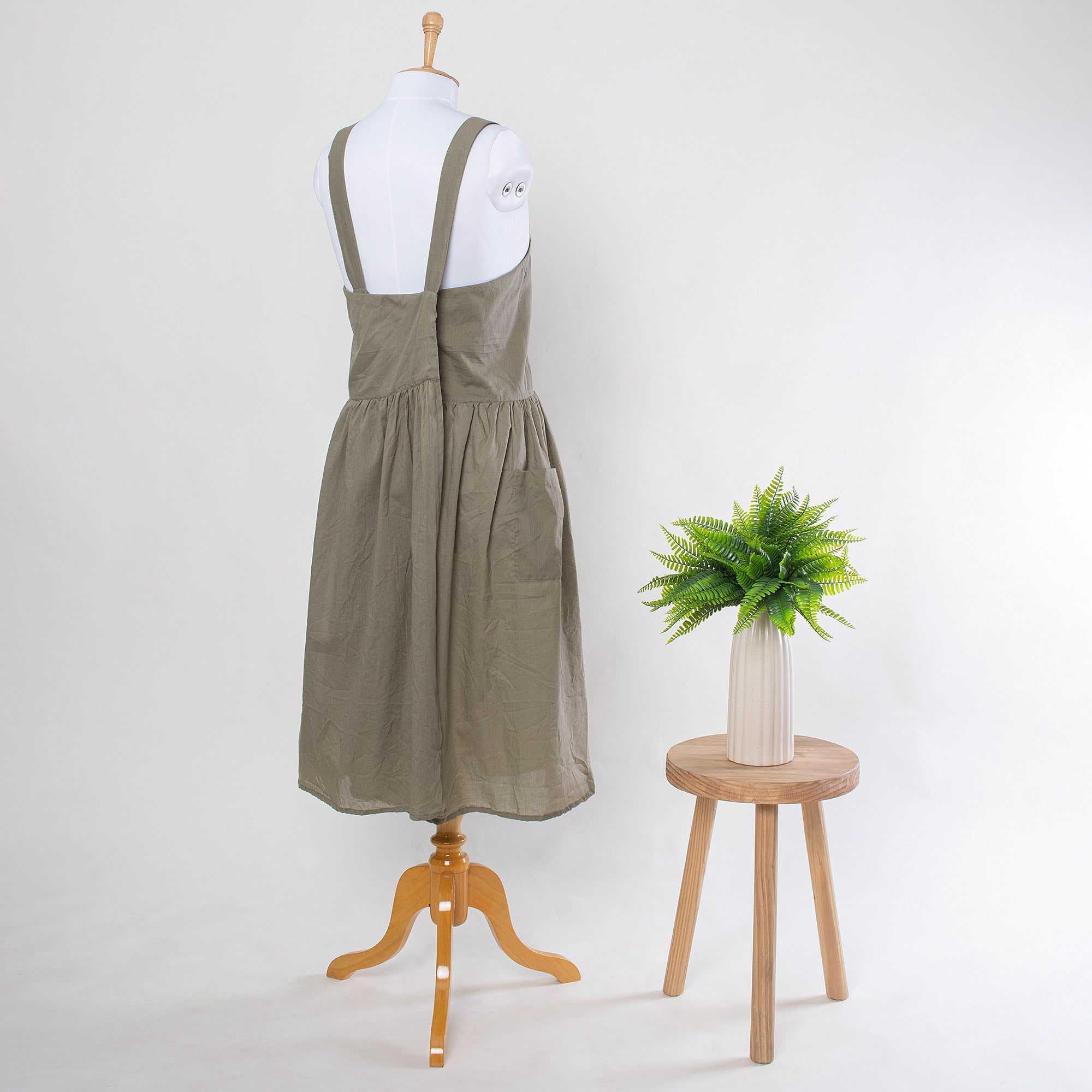Green Dyed Apron Dress, Kitchen Cotton Apron